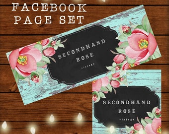 Floral Facebook Business Page Set: Blank Rustic Roses Design (Digital Download)