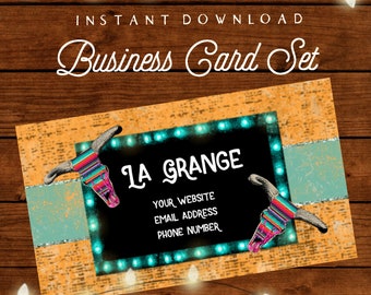 Rustic Boutique Business Cards: Blank Funky Bull Skull + Marquee Design (Instant Download)