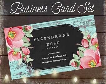Floral Vintage Business Cards: Rustic Shabby Design (Blank Digital Download)