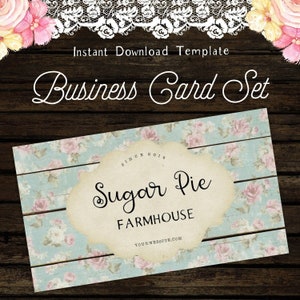 Ensemble de cartes de visite de style campagnard en tarte au sucre | Cartes de visite vintage en bois floral | Création de carte de visite à faire soi-même | jeu de cartes de visite vintage du Sud