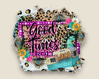 Western Boutique Logo: Leopard, Boho Feathers & Camper Logo (PNG Instant Download)