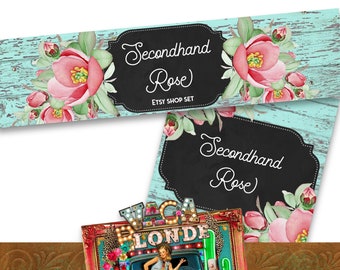 Floral Shabby Etsy Shop Banner Set: Blank Design (Digital Download)