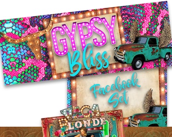 Rustic Boutique Facebook Cover Set: Boho Social Media Banner (Blank Digital Download)