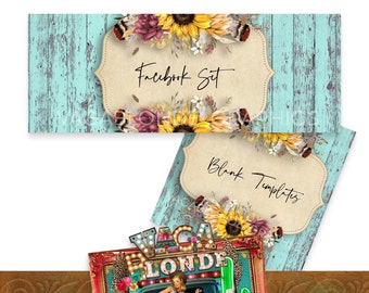 Rustic Sunflower & Feathers Facebook Banner Set, lovely 2 piece set of FB Cover and Profile Pic, they're blank designs, just add your name