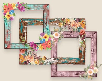 Bloemenlijsten: vintage rustieke png-clipartset (digitale download)