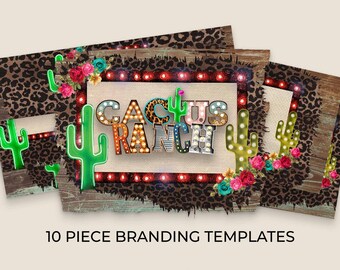 Western Boutique Branding Bundle: Rustic Cactus Logo and Matching Designs (Blank Digital Downloads)