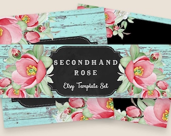 Floral Etsy Set: Rustic Shop Branding Banner, Icon & Background (Blank Digital Downloads)