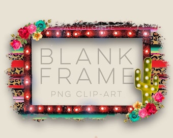 Serape Kaktus Marquee Rahmen: Western Sublimationshintergrund (PNG)