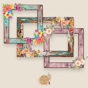 Floral Frames: Vintage Rustic PNG Clipart Set (Digital Download)