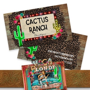 Jeu de cartes de visite boutique, téléchargements de cartes de visite, conceptions de carte de visite vierge rustique, cartes de visite cactus, conception de cartes de visite léopard
