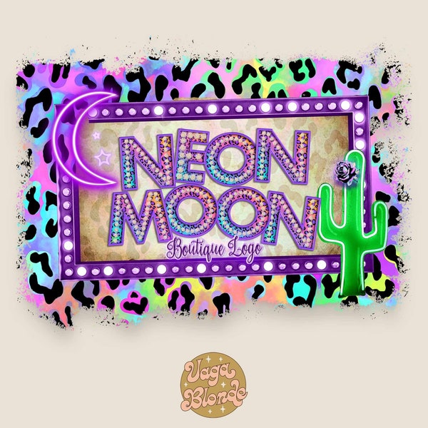 Neon Logo, Boutique Logo, Cactus Logo, Western Logo, Marquee Cactus Logo, Moon Logo, Cactus Neon Logo, Cheetah Print Logo, Blank Logo PNG