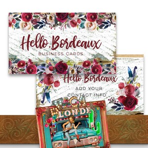 Floral Visitekaartjes Set, "Hallo Bordeaux". Lege DIY Rustic PreMade Business Card design templates, download, add your text & have printed Blank DIY Rustic PreMade Business Card design templates, download, add your text & have printed Blank DIY Rustic PreMade Business Card design templates, download, add your text & have printed Blank DIY