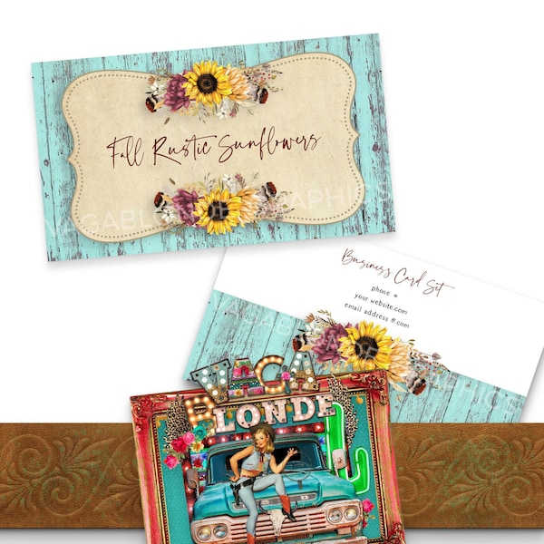 Rustic Sunflowers Business Card Set | DIY Business Card Set Download |  Blank Business Cards |  Rustic Boutique Business Card Design