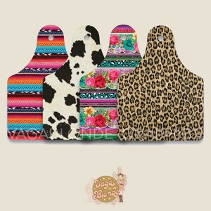 Funky Cow Tag Clipart: Serape, Cowhide, Leopard Cattle Tag Designs (PNG Download)