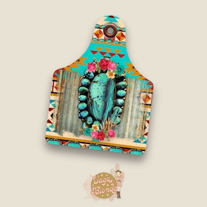 Desert Rose Cattle Tag: Serape Turquoise Cactus ClipArt Design (PNG Digital Download)