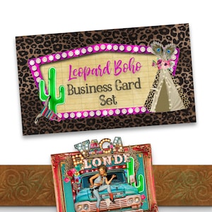 Leopard Boho Business Card Templates, Jpg Instant Digital Downloads, DIY Business Card, Boutique Branding Design, Business Card Template Set