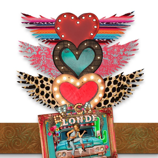 Marquee Winged Hearts, Funky Heart Wings, Marquee Hearts ClipArt, Winged Heart Graphics, Valentine's Day Hearts, Sublimation Wing Hearts PNG