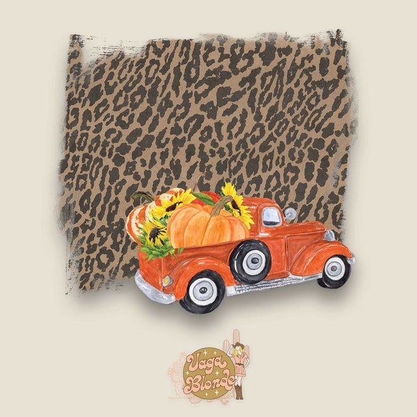 Herbst Truck Leopard Hintergrund, Herbst Vintage Rahmen, Herbst Truck ClipArt, Herbst Vintage Truck, Sublimation Splash, Herbst Ernte ClipArt PNG