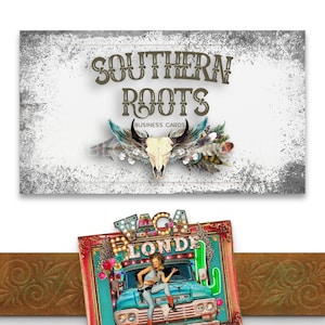 South Roots-visitekaartjesset | Ontwerp voor doe-het-zelf-visitekaartjes downloaden | Blanco boho-visitekaartjes | Sjablonen voor visitekaartjes rustieke boetiek