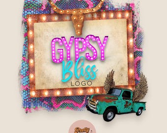 Rustic Western Logo: Bull Skull, Vintage Truck - Boutique Branding (PNG, JPEG)