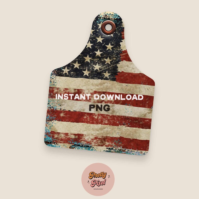 USA Flag Cow Tag: Distressed Patriotic Design (PNG Download)