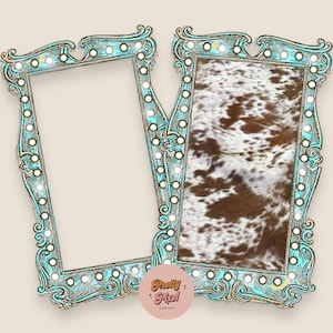Teal Marquee Frames Set: Blank + Cowhide Rustic Frame Clip-Art (PNG Instant Download)