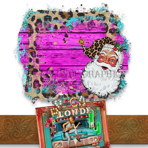 Funky Santa PNG: Leopard Print Christmas Background (Digital Download)