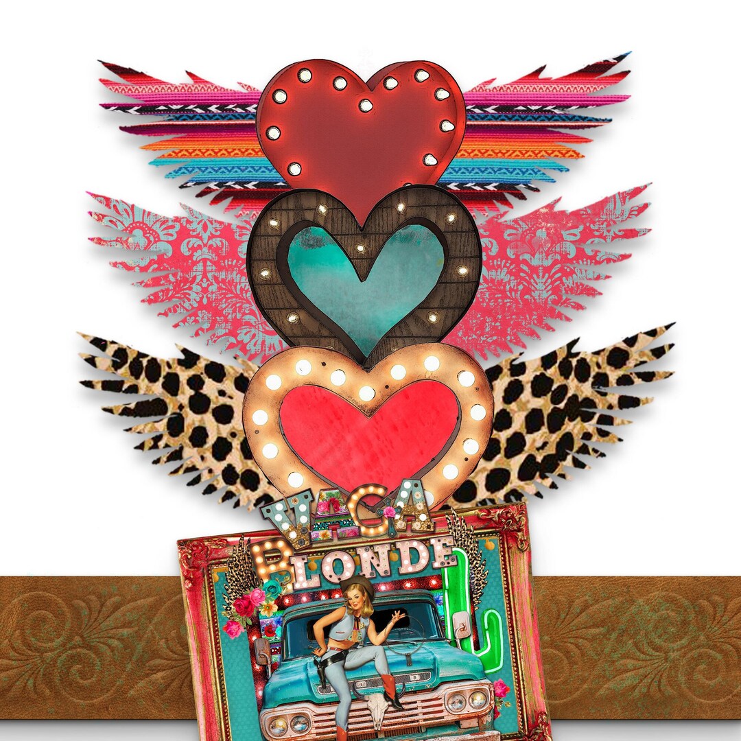 Marquee Winged Hearts, Funky Heart Wings, Marquee Hearts Clipart