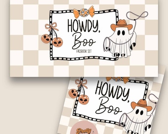Retro Western Halloween Facebook Cover Set (Instant Download, Optional Personalization)