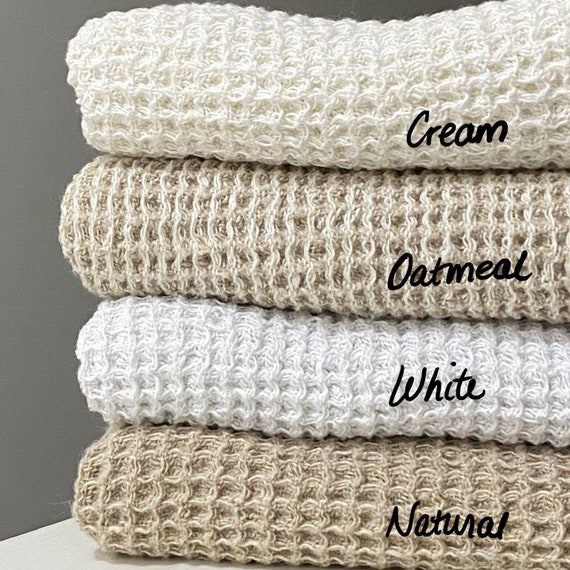 Cream White Linen Waffle Towel Set