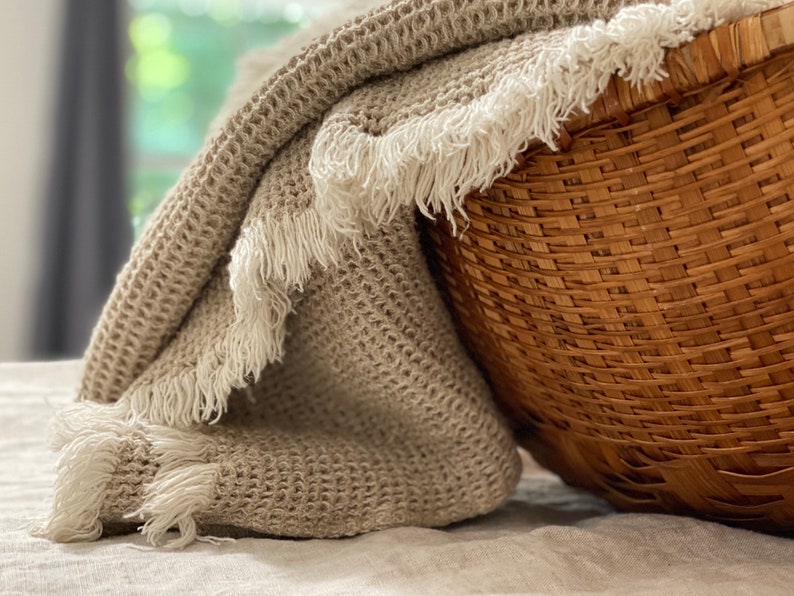 Linen Waffle Woven Throw Blanket Made in USA Etsy