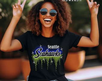 Seahawks, fotboll, baseboll, t-shirt med strass