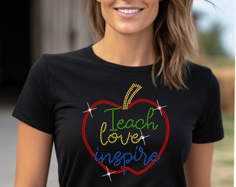 Lär, älska, inspirera, lärare, strass-t-shirt