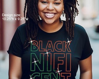 Blacknificent, Afrika-kontur, Svart historia, t-shirt med strass,