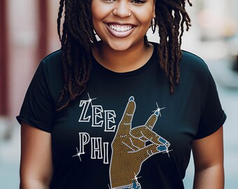 Zeta, grekisk kvinnoförening, t-shirt med handtecken och strass