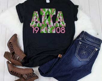 Grekisk, kvinnoförening, Alpha, rosa och grön, kamouflagestil, strass-t-shirt,