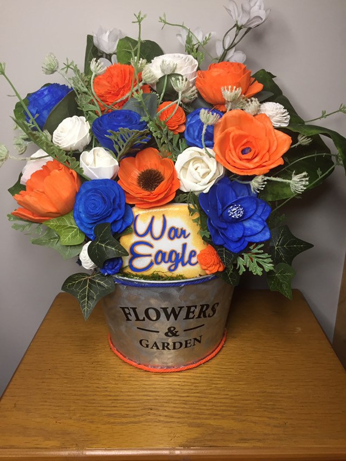 Auburn University themed faux flower arrangement with hand Etsy