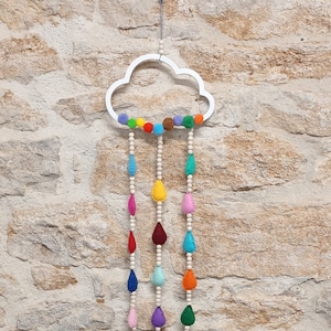 Cloud and drops suspension, children's room decoration, cloud decoration, cloud ornament, wood and felt decoration, felt