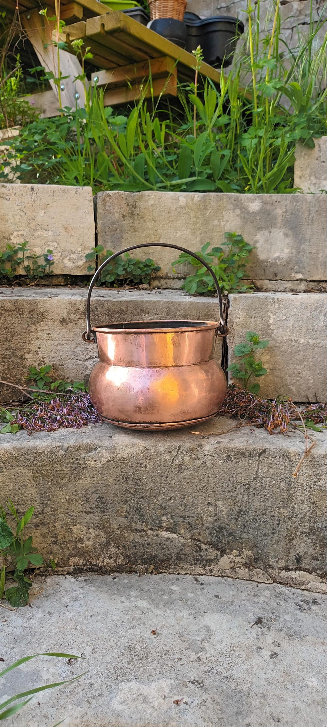 Large Copper Cauldron With Handle, Vintage Cauldron, French Vintage ...