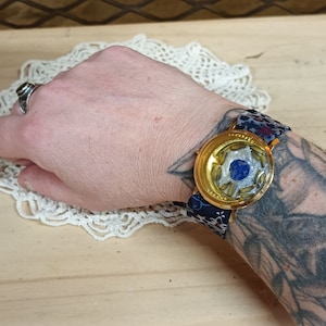 Witch bracelet, protective talisman, recycled watch, lapis lazuli, fabric bracelet, wicca, magic jewelry, watch, anti-anxiety