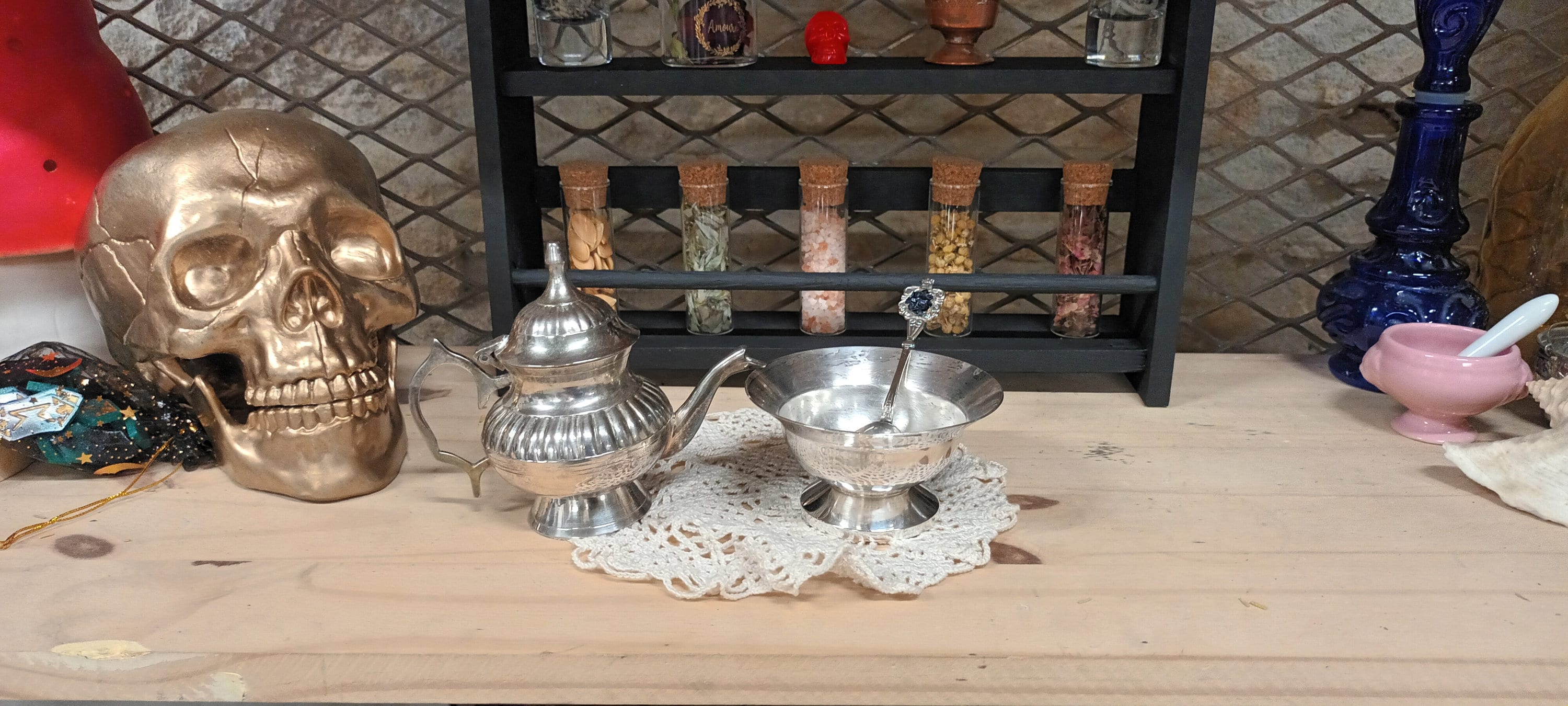 3 Piece Altar Set, Travel Altar, Witch Spoon, Offering Bowl, Teapot Carafe, Witchcraft, Wicca, Altar Accessories