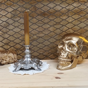 Vintage metal candle holder 4 legs, vintage French candle holder, Rococo candle holder, romantic candle holder, chic candle holder, altar candle holder