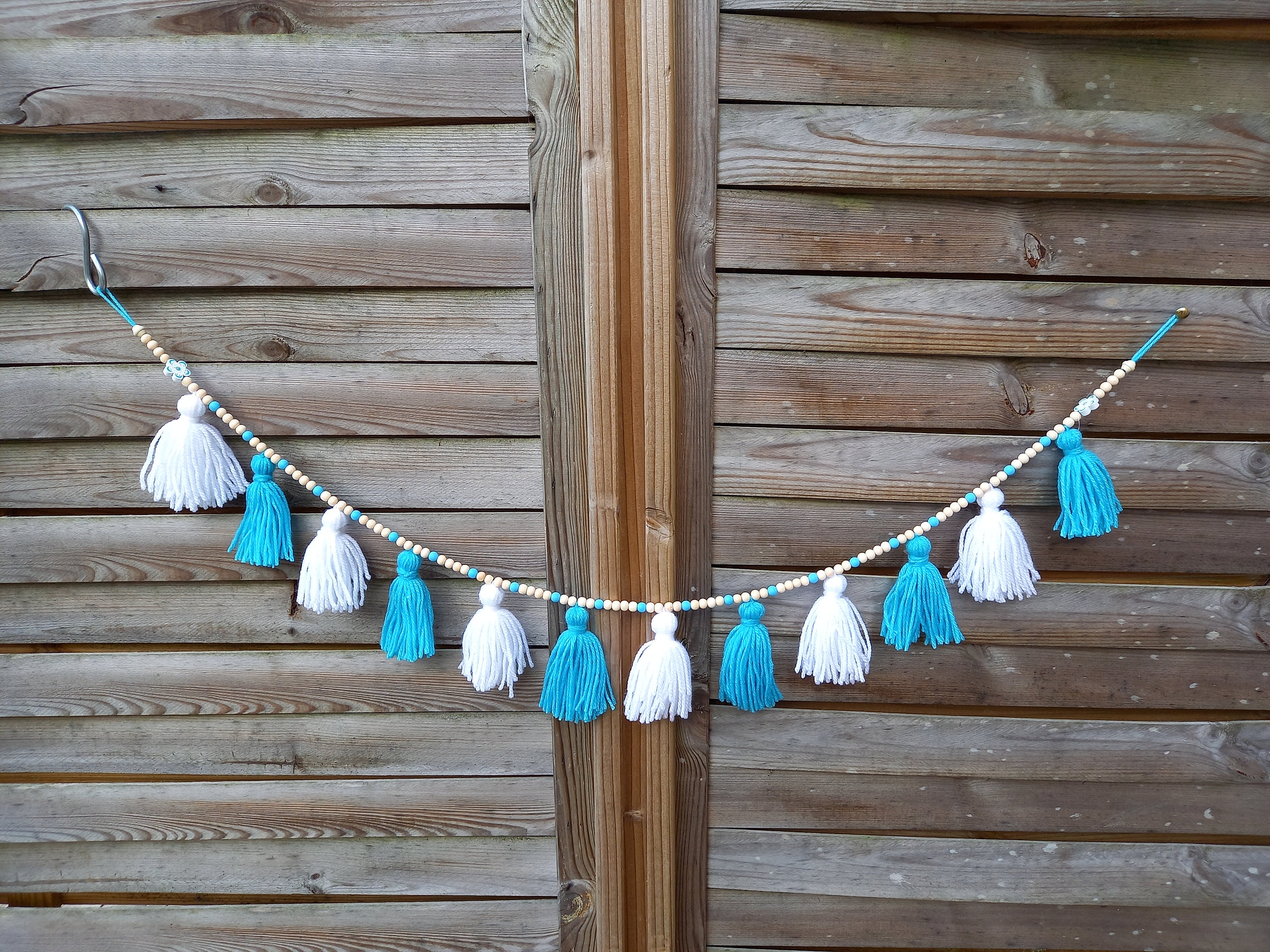 Guirlande Pompons Bleus et Blancs