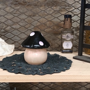 Boîte champignon, champignon magique, Boîte à bijoux champignon, champignon noir et blanc irisé rose, idée cadeau sorcière, wicca
