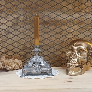 Vintage metal candle holder 4 legs, vintage French candle holder, Rococo candle holder, romantic candle holder, chic candle holder, altar candle holder