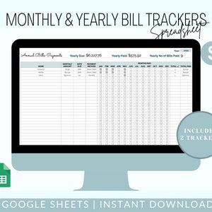 US - Bills Expenses Tracker Spreadsheet | Monthly Annual Bill Tracker Spreadsheet | Google Sheets Bill Tracker |  Bill Checklist
