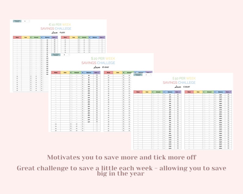 2024 Savings Challenge Spreadsheet, Save 520, 1040 or 2600 in a Year