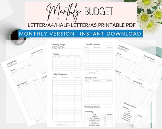 Monthly Budget Printable Budget Template Planner Tracker | Etsy UK