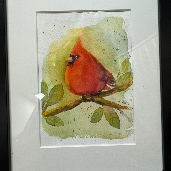 Cardinal” Original Watercolor Art by Blanca Roa 5x7” framed