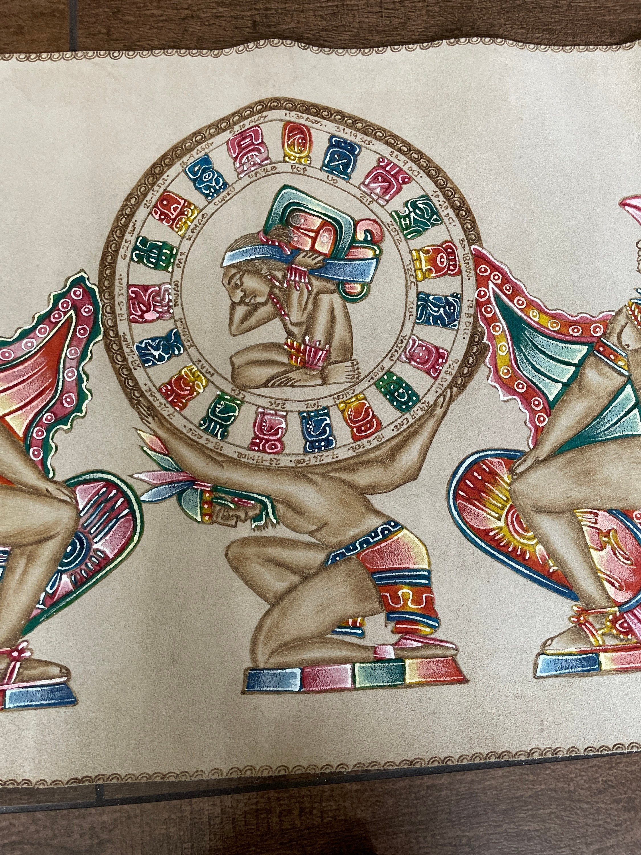 Authentic Mayan Calendar pyrography and oil painting on real Etsy